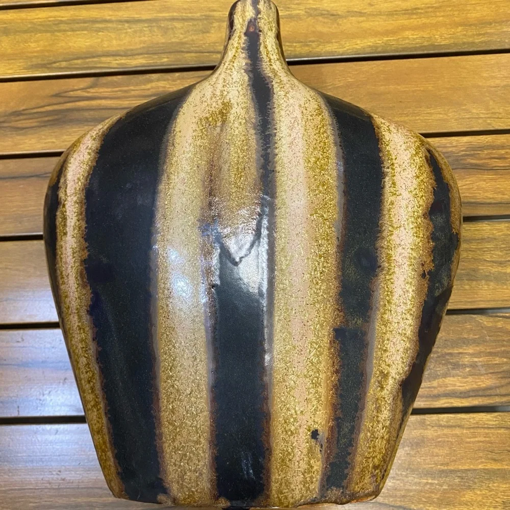 MCM Bud Vase Ceramic Porcelain Studio Pottery Glazed Drip Stripes Large